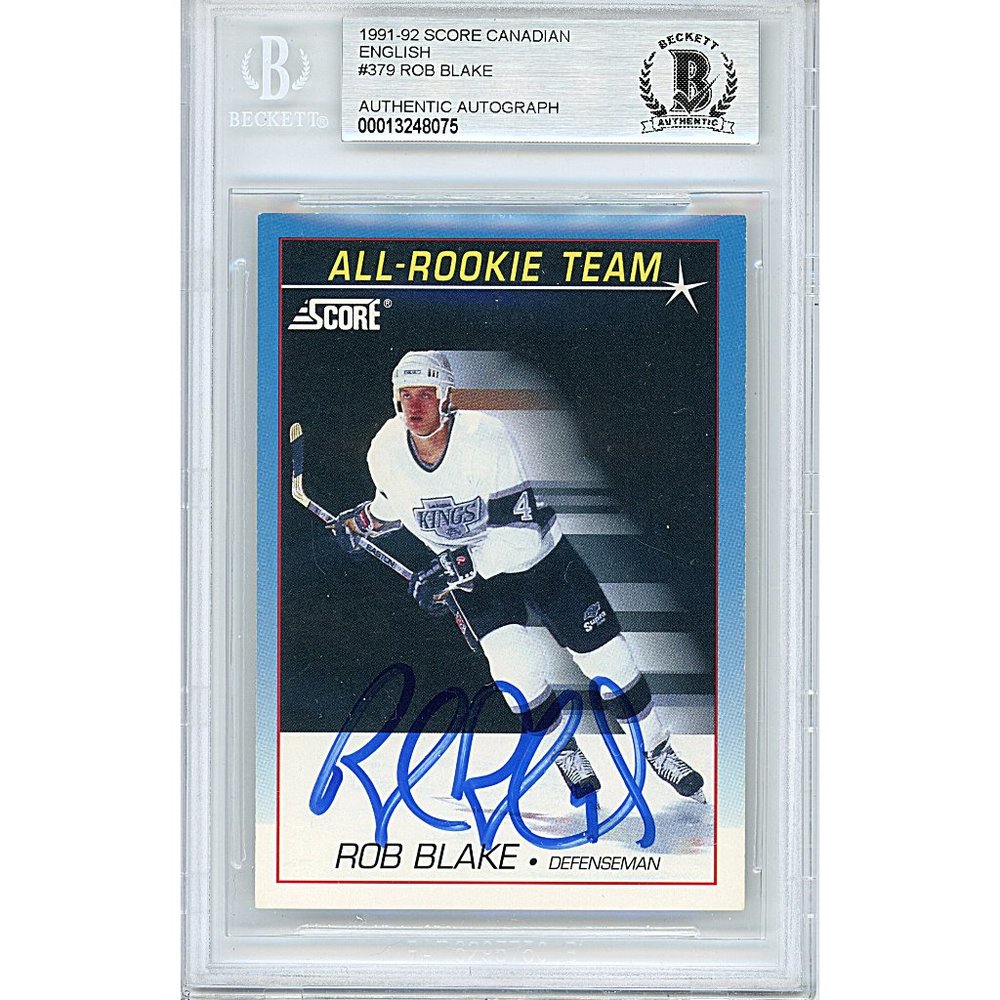 Rob Blake Signed LA Kings 1991-1992 Score Hockey Card Beckett BAS Slab Autograph